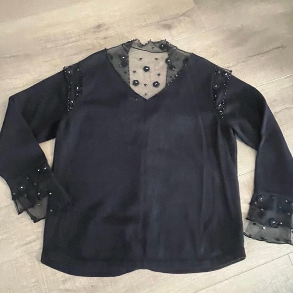 Storybook Knits Cardigan Large Sequin Lace Mobwife Black Beaded‎ Embellished Net - Picture 12 of 12